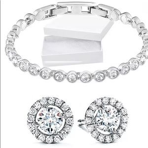 Halo Earrings and Tennis Bracelet Set